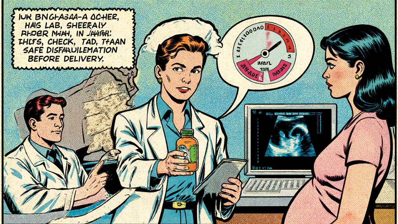 Doctor gives omega‑3 supplements, shows lab tests and ultrasound, planning safe gemfibrozil stop before birth.