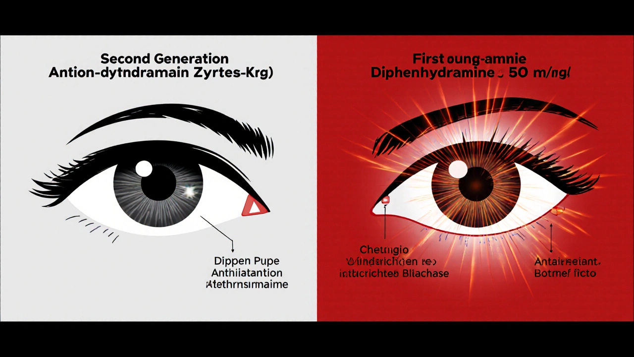 Side-by-side comparison of safe vs. dangerous eye pressure from different allergy meds.