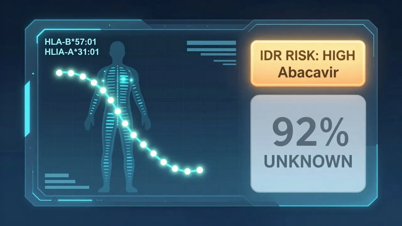 Genome dashboard highlighting known genetic risk markers for drug reactions with warning alerts.