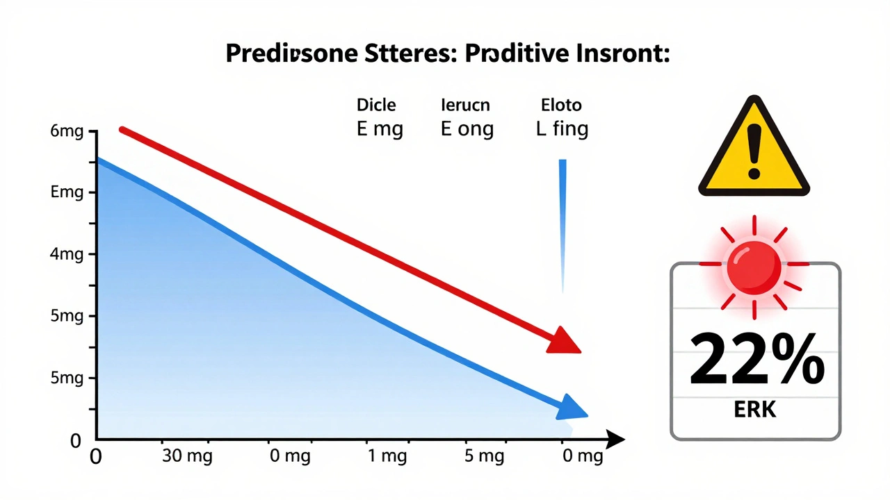 Patient tapering off steroids with decreasing insulin doses to prevent dangerous low blood sugar.