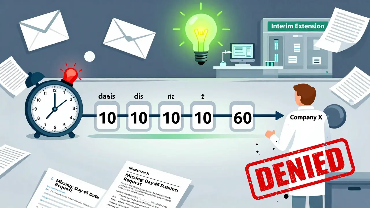 A 60-day countdown timer with missing documentation leading to a denied patent extension request.