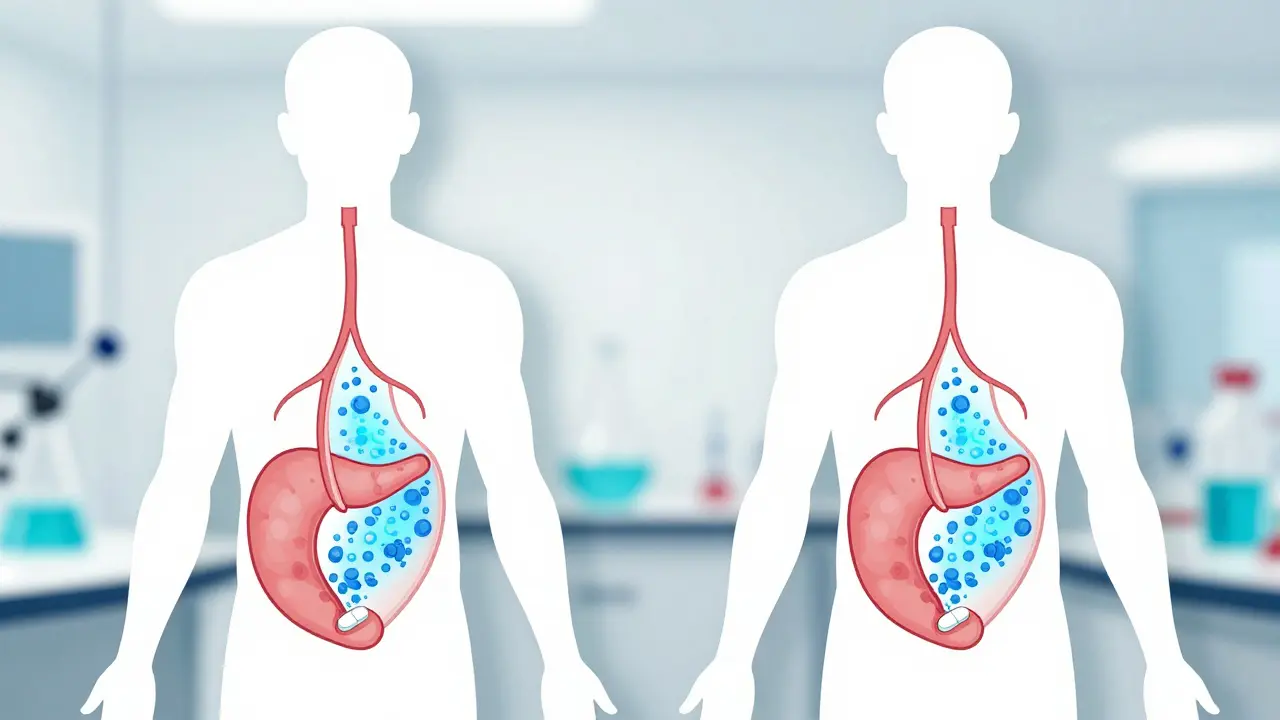 Cross section diagram of drug absorption matching in human body silhouettes.