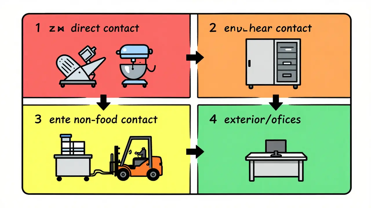Diagram of facility zones for contamination testing priority