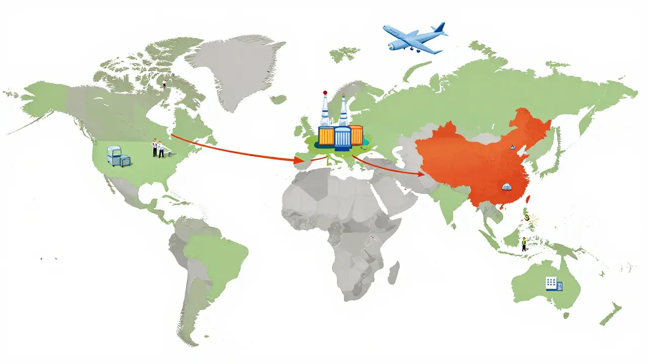 Diagram showing global API supply chains from Asia to the US market
