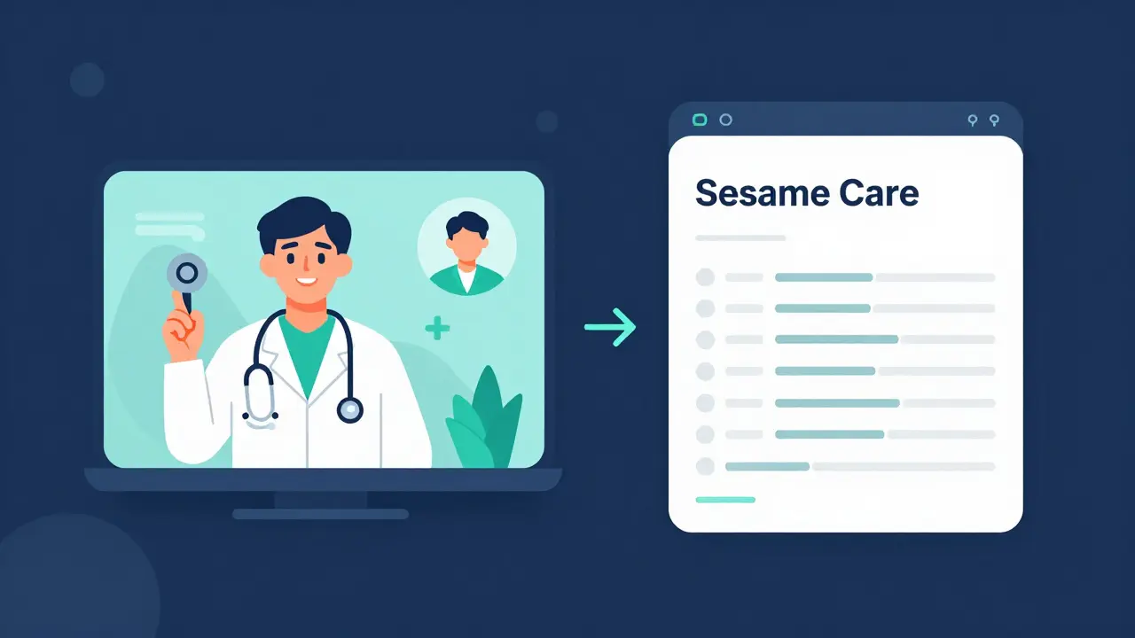 Illustration of telemedicine consultation and digital prescription process
