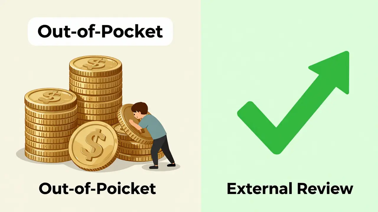Illustration showing financial burden vs appeal success pathway