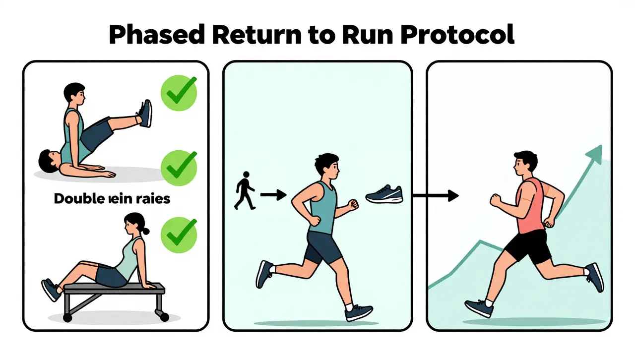 Step-by-step visual guide for strengthening and gradually returning to running.