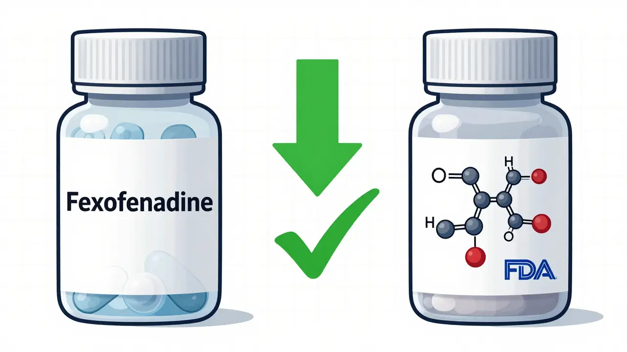 Diagram comparing generic and brand allergy pills