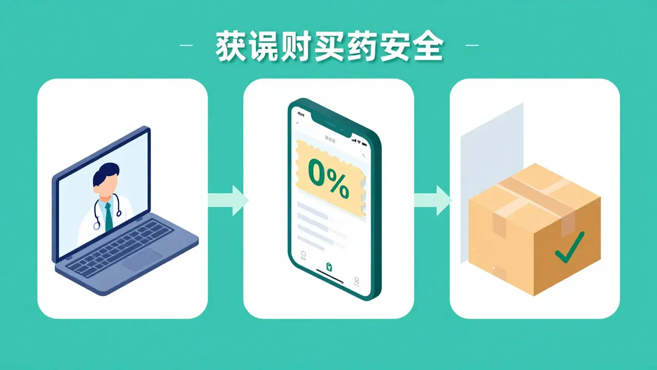 Flowchart showing steps for safe online prescription purchase
