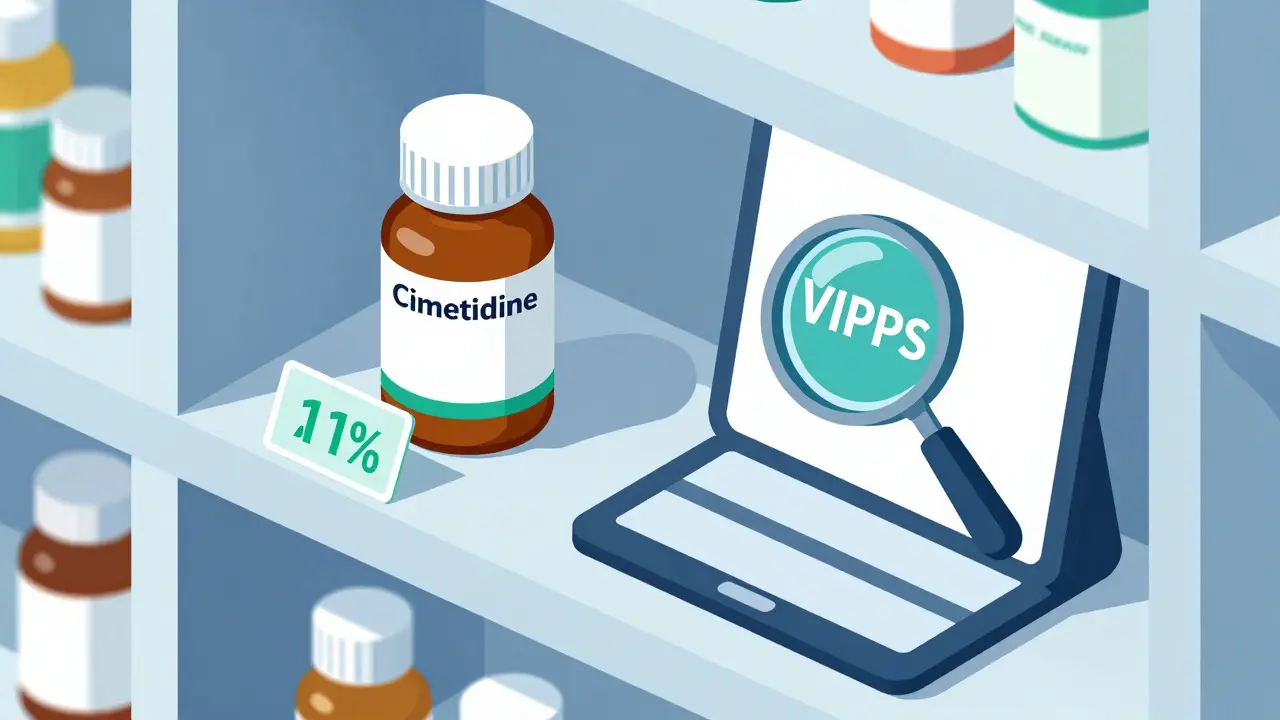 Illustration of verified pharmacy pills with discount tags