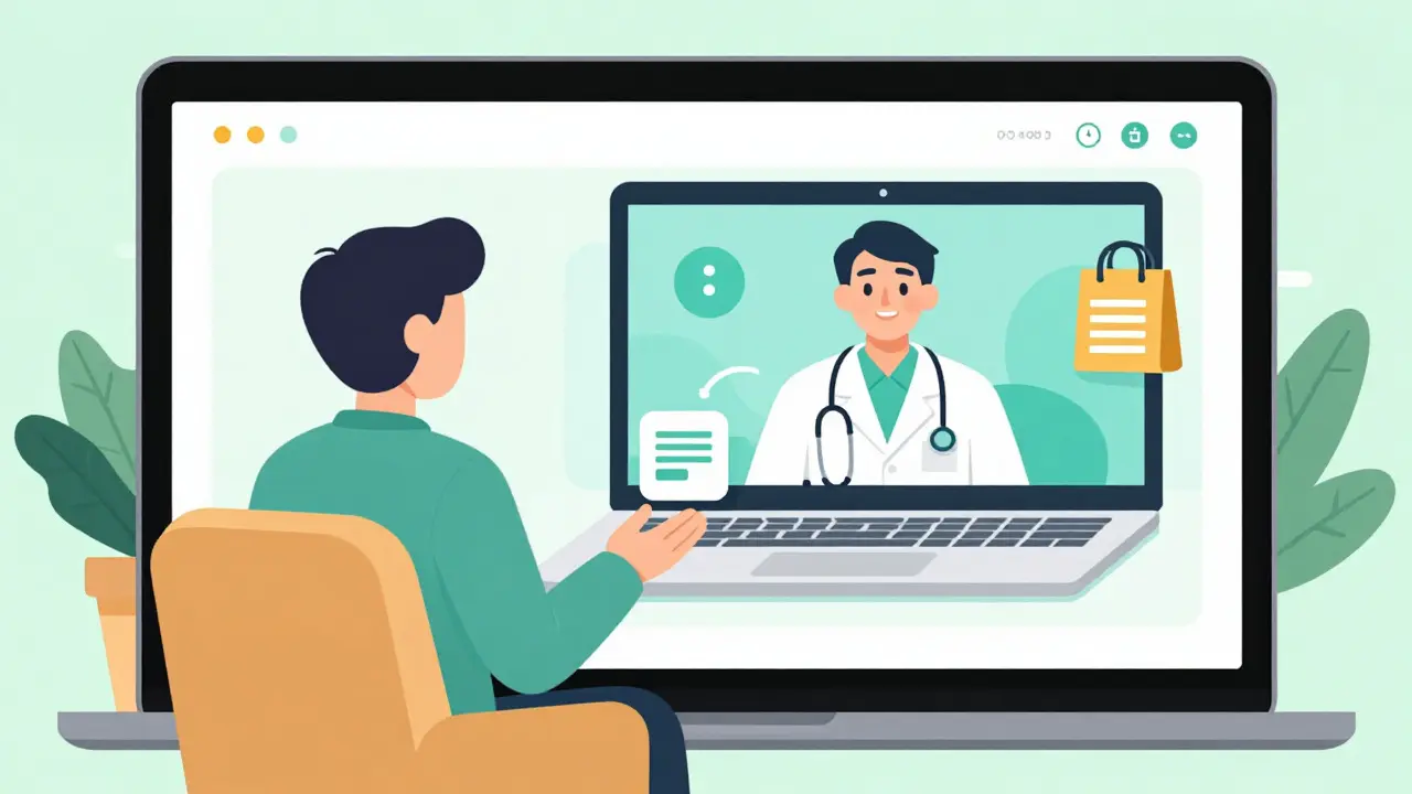 Patient having a video consultation with a doctor via laptop