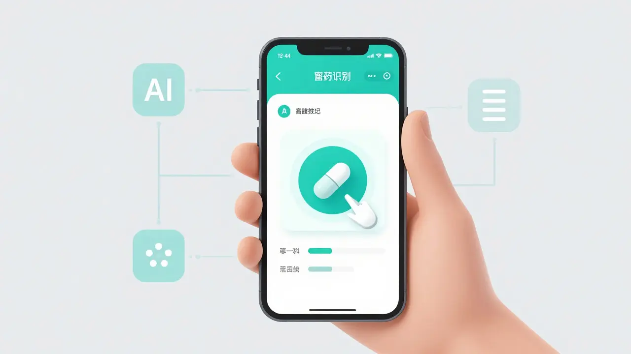 Smartphone app scanning a pill for identification via AI technology